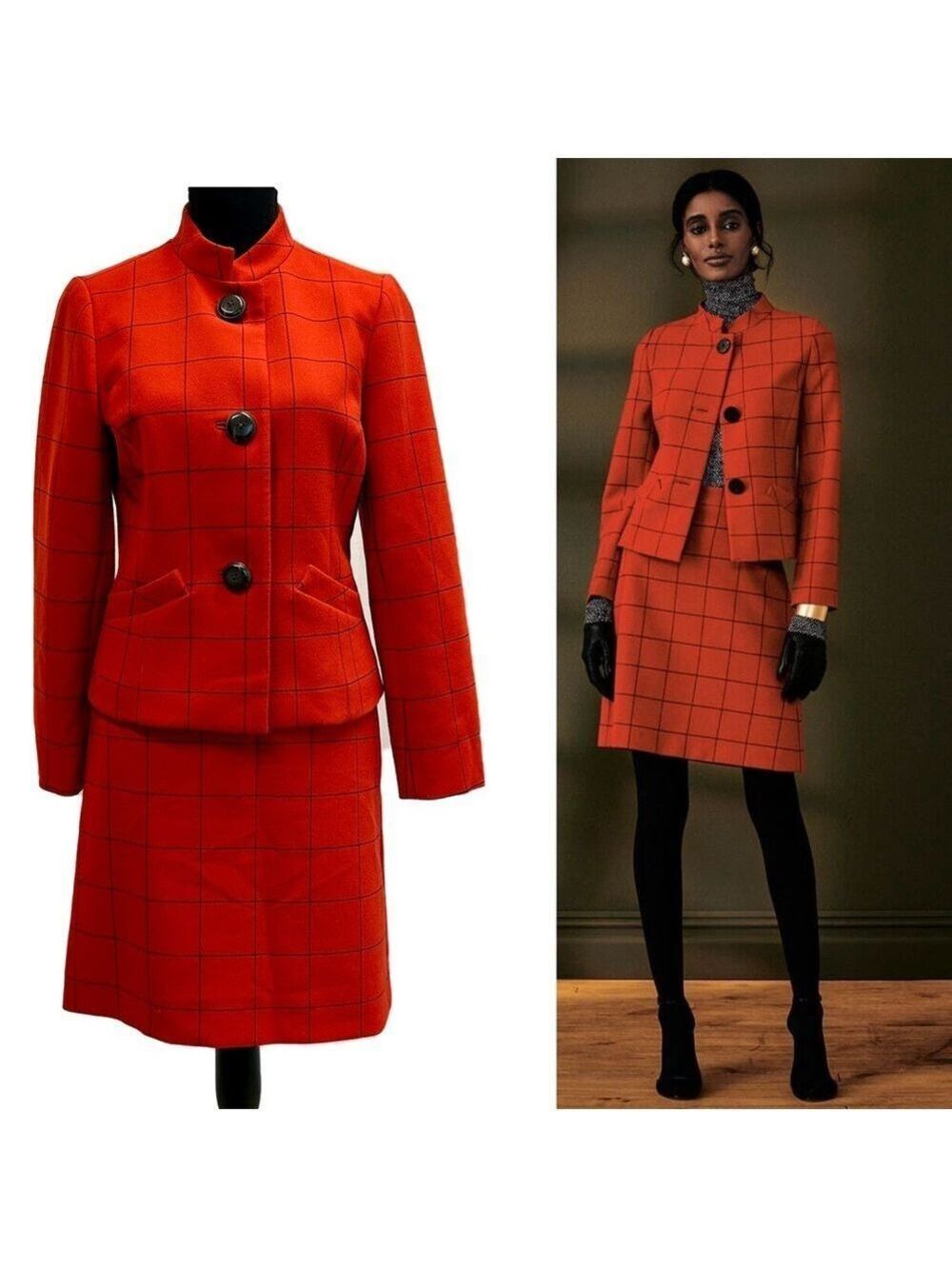 Brooks Brothers red windowpane check two piece blazer jacket skirt suit set 4